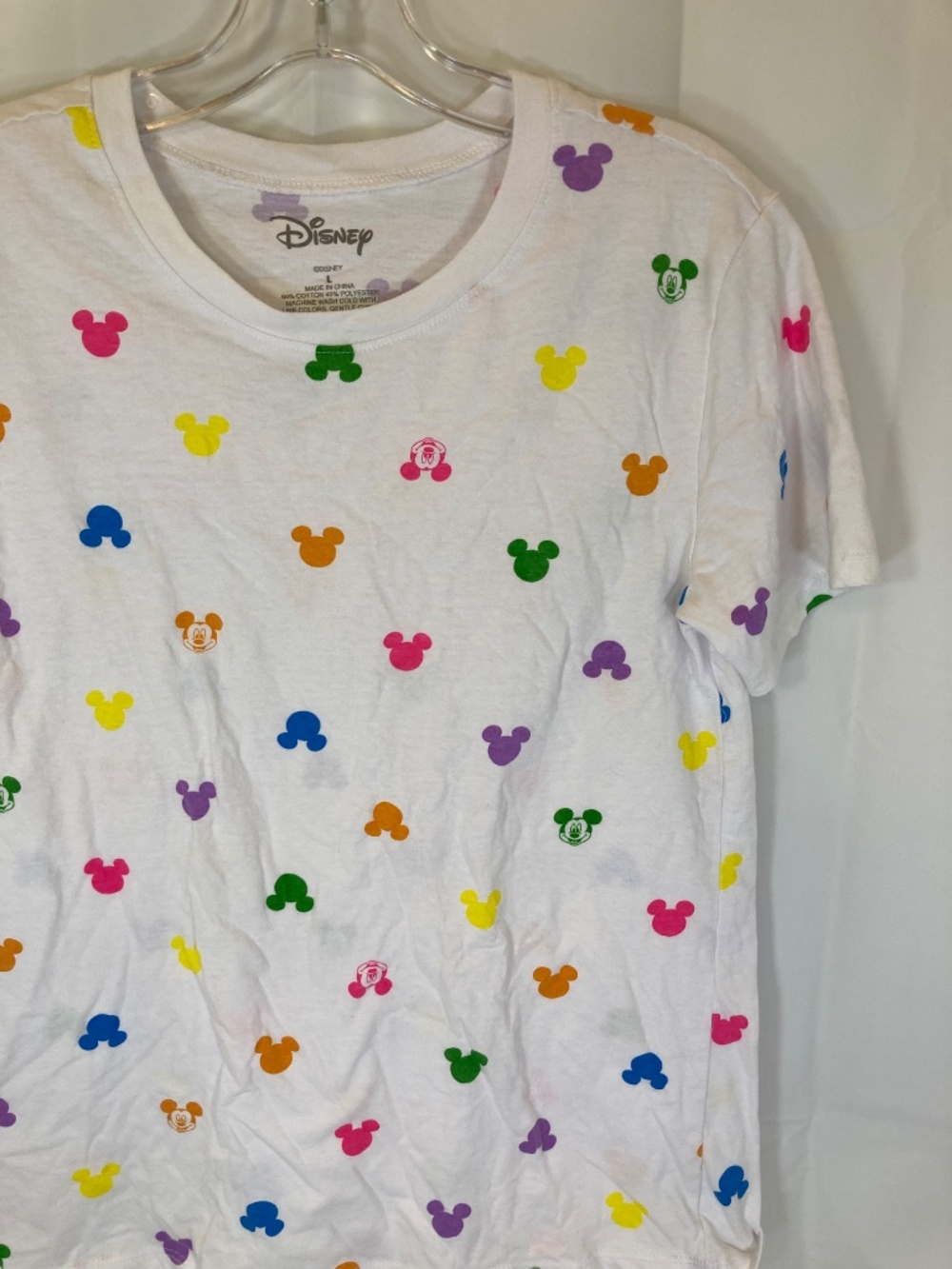 Disney Mickey Mouse Icon Multicolor AOP White Short Sleeve Shirt Sz L Juniors - Picture 5 of 11